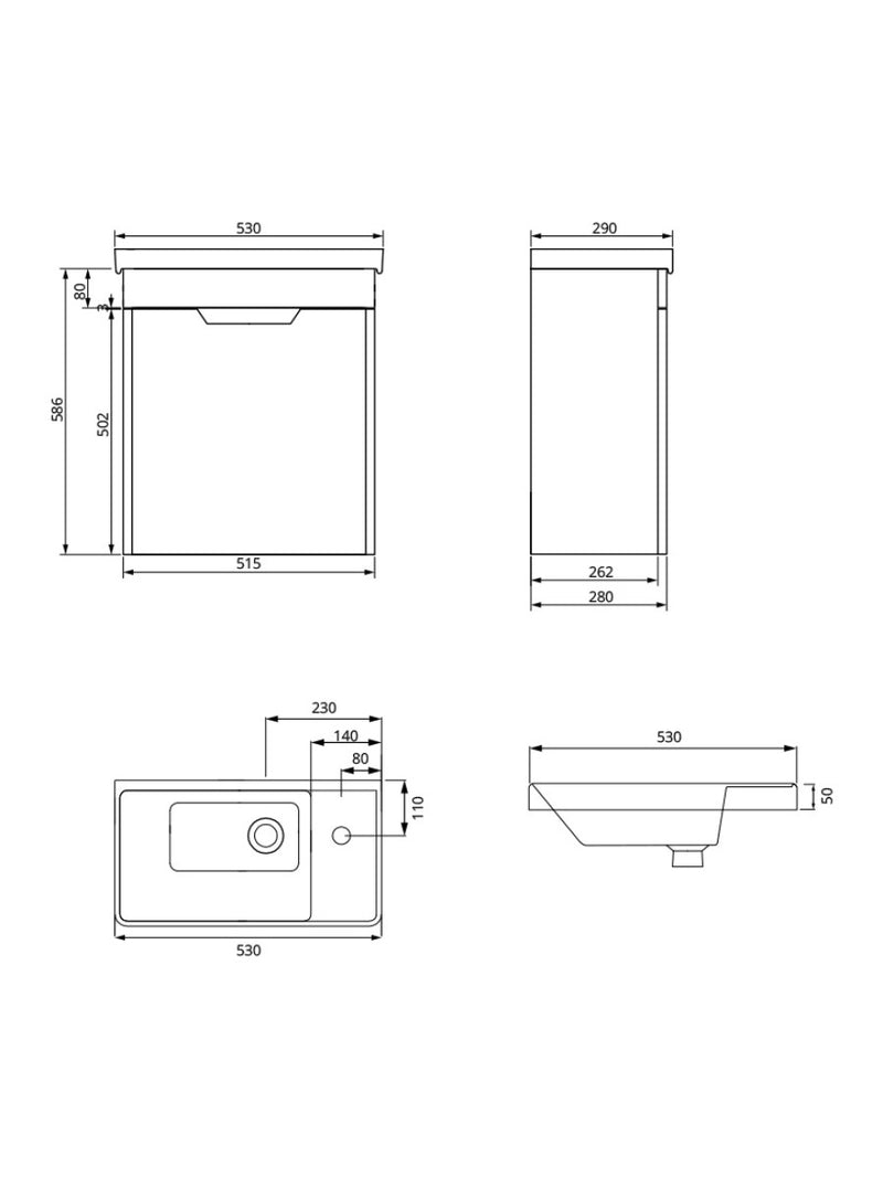 Load image into Gallery viewer, Sonas Freya Wall Hung 55Cm Single Door Cloakroom Vanity Unit | Matt Black | Gold Handle | UF1156