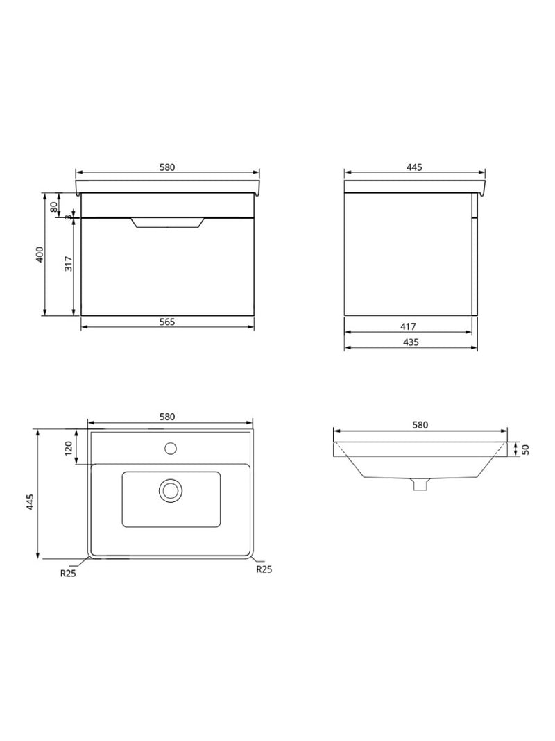 Завантажте зображення в засіб перегляду галереї, Sonas Freya Wall Hung 60Cm Single Drawer Vanity Unit | Matt Black | Gold Handle | UF1135