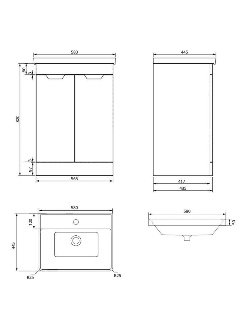 Завантажте зображення в засіб перегляду галереї, Sonas Freya Floorstanding 60Cm Two Door Vanity Unit | Matt Black | Matt Black Handle | UF1152