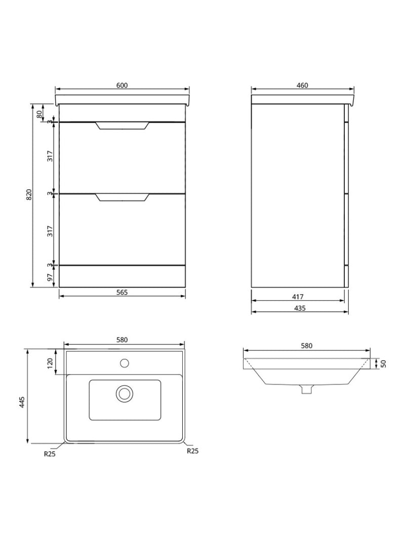 Завантажте зображення в засіб перегляду галереї, Sonas Freya Floorstanding 60Cm Two Drawer Vanity Unit | Matt Black | Gold Handle | UF1150