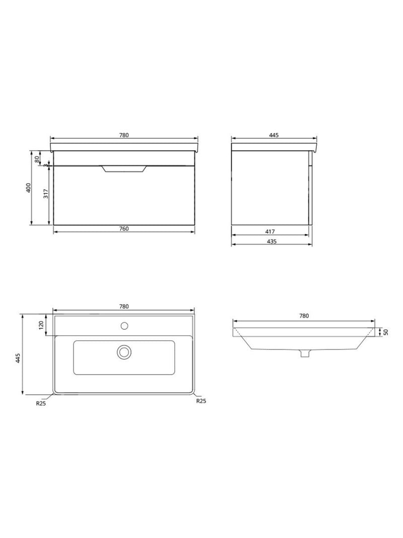 Załaduj obraz do przeglądarki galerii, Sonas Freya Wall Hung 80Cm Single Drawer Vanity Unit | Matt Black | Chrome Handle | UF1139