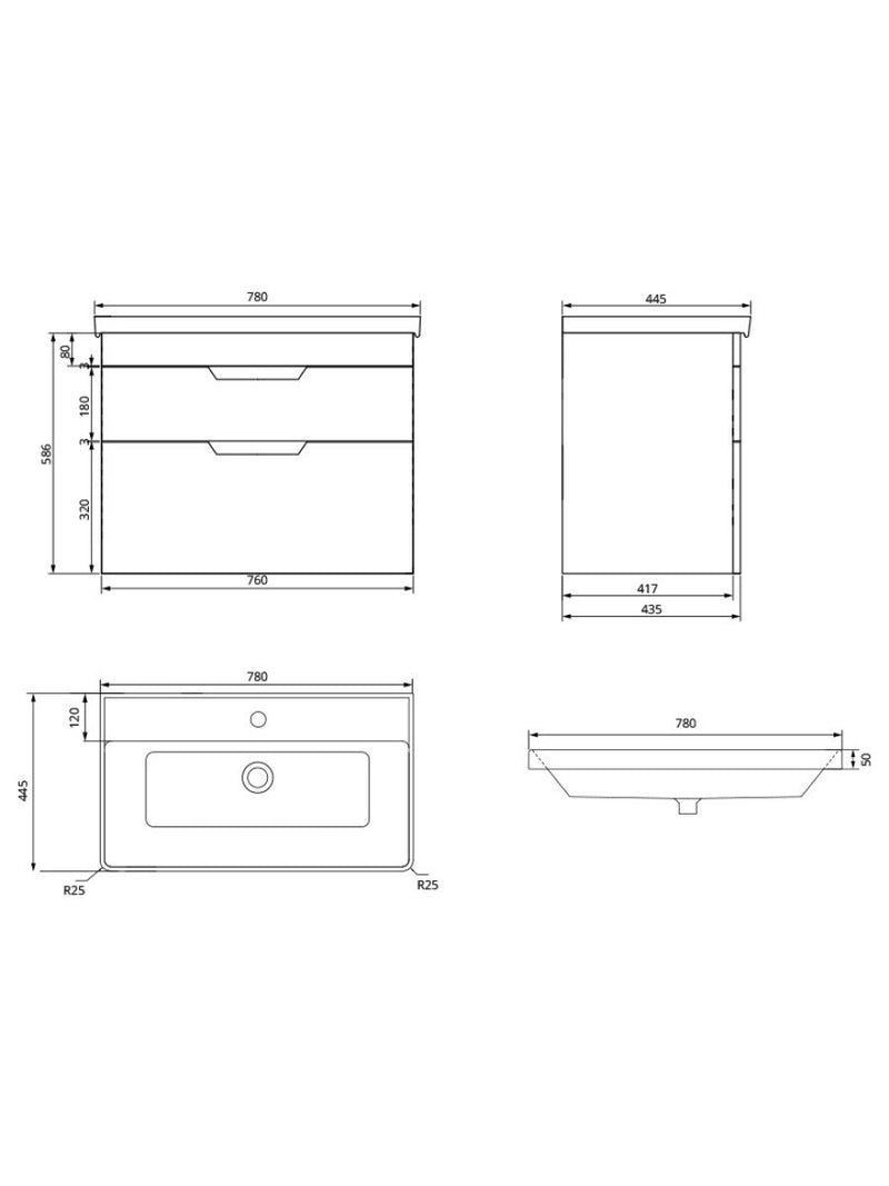 Załaduj obraz do przeglądarki galerii, Sonas Freya Wall Hung 80Cm Two Drawer Vanity Unit | Matt Black | Chrome Handle | UF1142