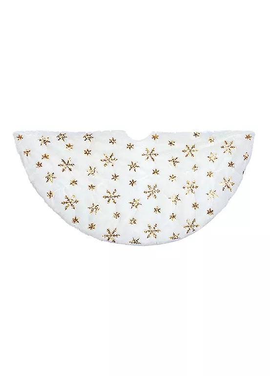 Load image into Gallery viewer, 86cm Gold Snowflake Sequin Tree Skirt | PL231939G