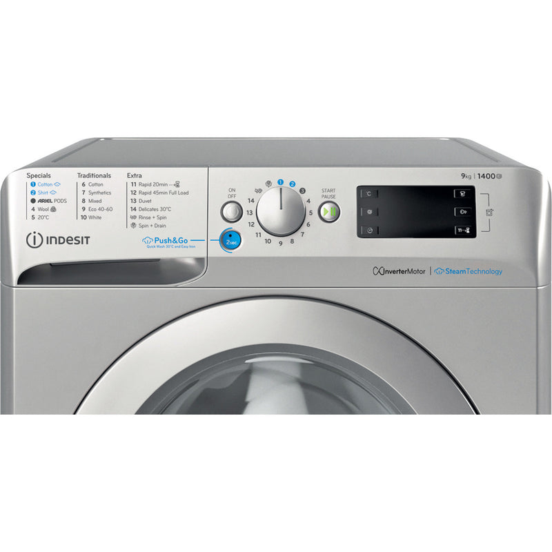 Load image into Gallery viewer, Indesit Steam Push&Go Washing Machine | SILVER | 9kg | 1400rpm | A Rated | BWE 91496X SV UK
