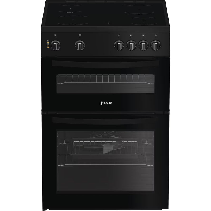 Load image into Gallery viewer, Indesit 60cm Electric Double Cooker | 69L + 36L | Easy Clean Enamel | Black | IDE6VMB