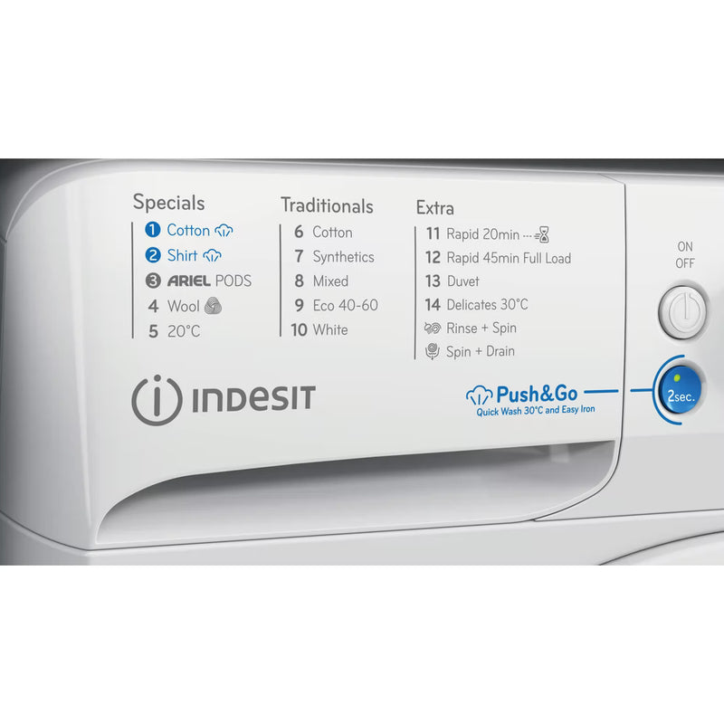 Load image into Gallery viewer, Indesit Push&Go Steam Washing Machine | White | A | BWE111496XWVUK