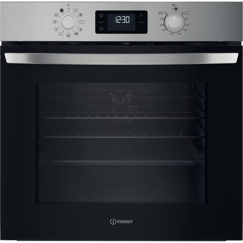 Load image into Gallery viewer, Indesit Turn&go Single Fan Oven | Eco Cleaning | Multifunction 8 | 71l with 2 Dial | Digital Display Timer | A | Stainless Steel | IO258HX