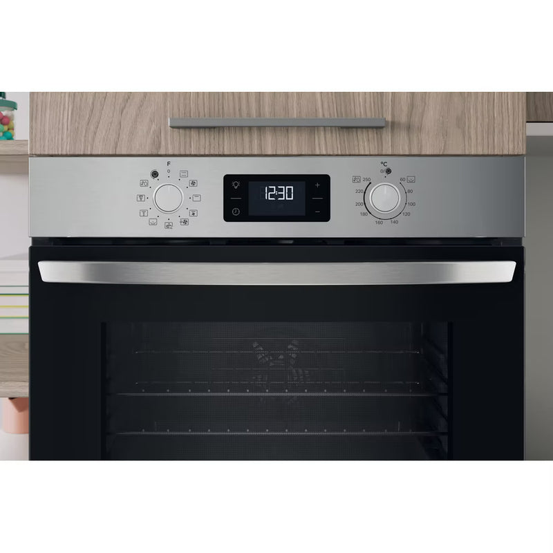 Load image into Gallery viewer, Indesit Turn&go Single Fan Oven | Eco Cleaning | Multifunction 8 | 71l with 2 Dial | Digital Display Timer | A | Stainless Steel | IO258HX