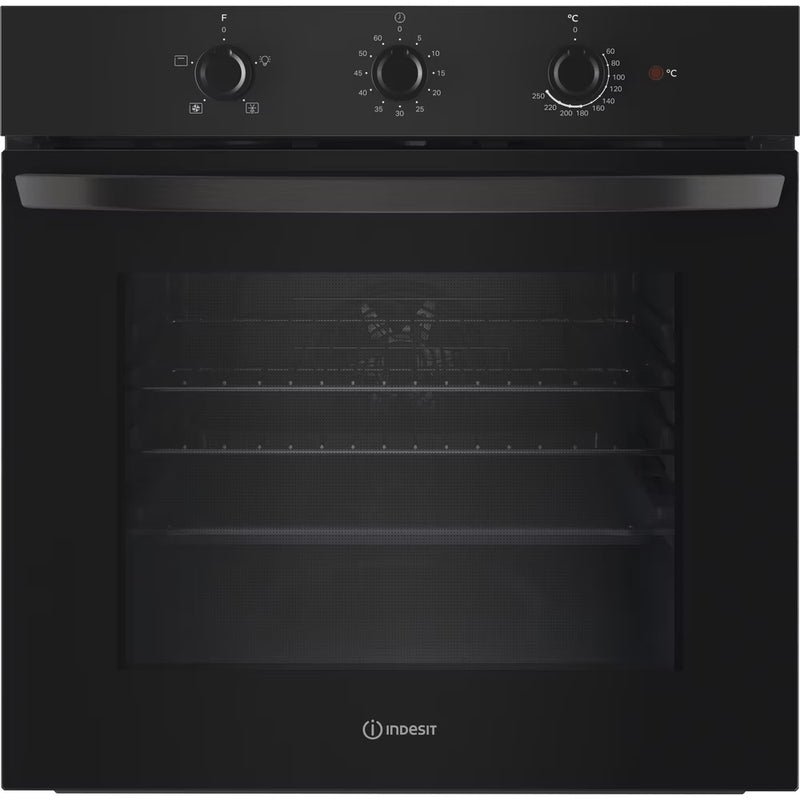 Load image into Gallery viewer, Indesit Single Fan Oven | Enamel Coating | Grill Plus Fan 66l with 3 Dial With Timer | A | Black | IO233BUK