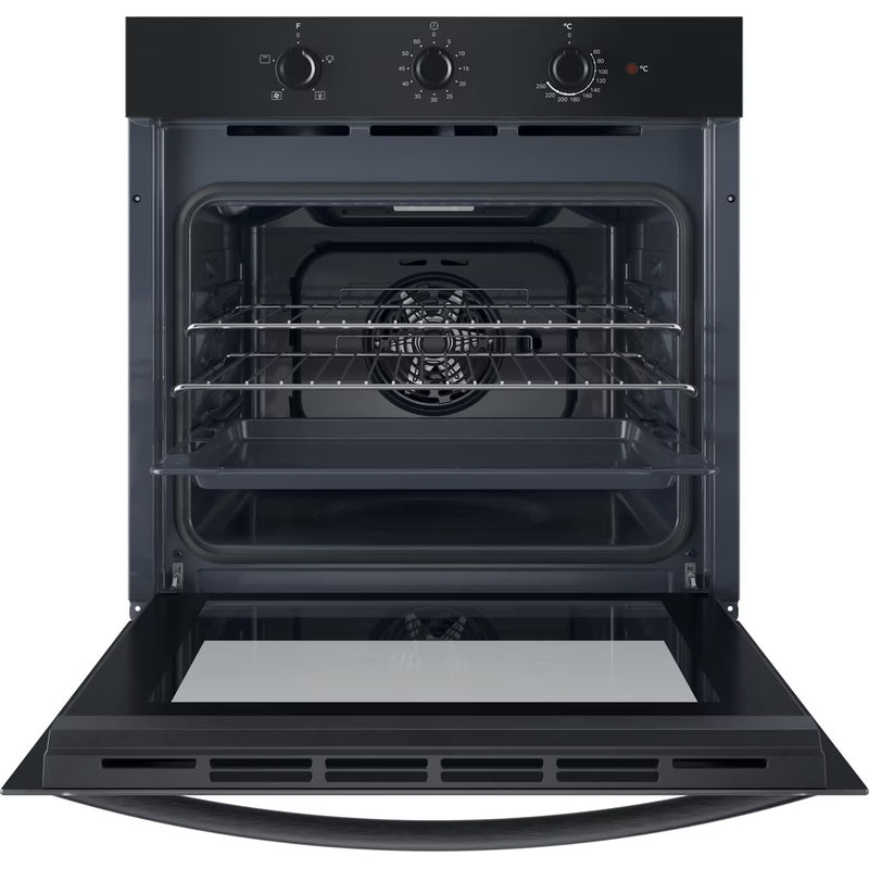 Load image into Gallery viewer, Indesit Single Fan Oven | Enamel Coating | Grill Plus Fan 66l with 3 Dial With Timer | A | Black | IO233BUK