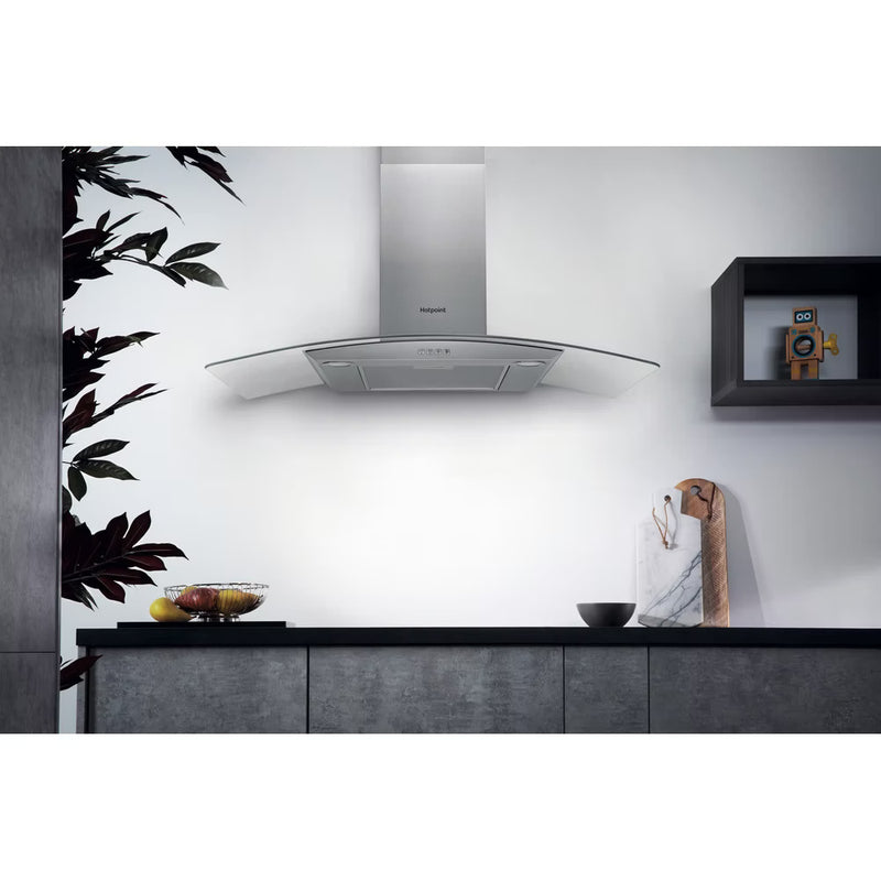 Load image into Gallery viewer, Whirlpool 90cm Curved Glass Hood | Button Control | Stainless Steel with Dishwashable Aluminium Grease Filter | 57/ 65 Db | PHGC94FLMX