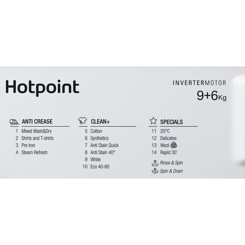 Load image into Gallery viewer, Hotpoint Integrated Washer Dryer | 9kg Wash | 6kg Dry | 1400 Spin | Anti-Stain | Steam Refresh| BIWDHG961485