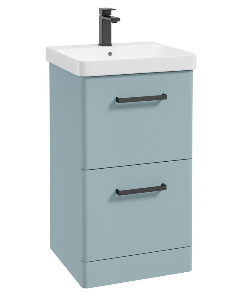 Завантажте зображення в засіб перегляду галереї, KORA Floorstanding 50cm Two Drawer Vanity Unit Matt Morning Sky Blue-Black Handle