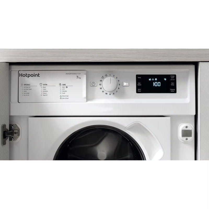 Load image into Gallery viewer, Hotpoint 7kg Integrated Washing Machine | 1400 RPM | Anti-Stain | Wool Care | White | BIWMHG71483UKN