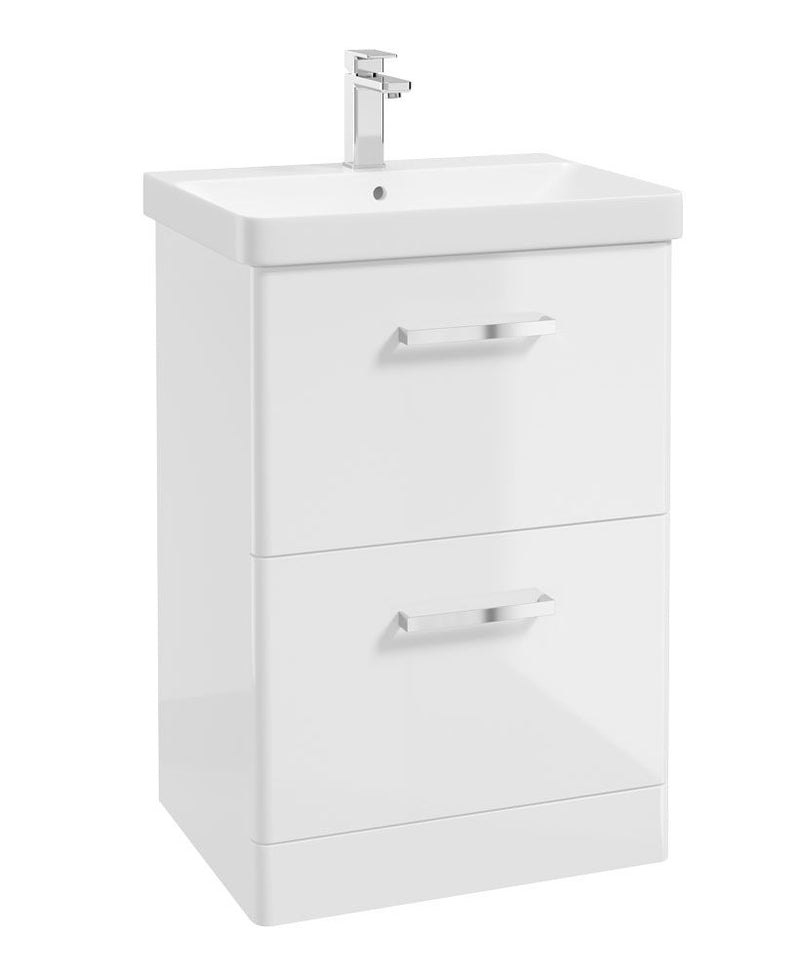 Завантажте зображення в засіб перегляду галереї, KORA Floorstanding 60cm Two Drawer Vanity Unit Gloss White-Chrome Handle