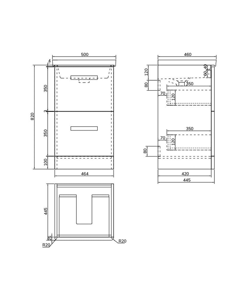 Załaduj obraz do przeglądarki galerii, KORA Floorstanding 50cm Two Drawer Vanity Unit Matt Arctic Grey-Black Handle