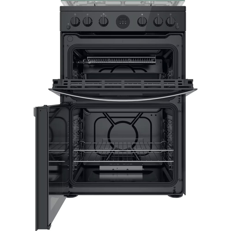 Załaduj obraz do przeglądarki galerii, Indesit 60cm Gas Double Oven Cooker | Black | Digital Display | Click&Clean | Catalytic Liners | A+ Rated | ID67G0MCBUK