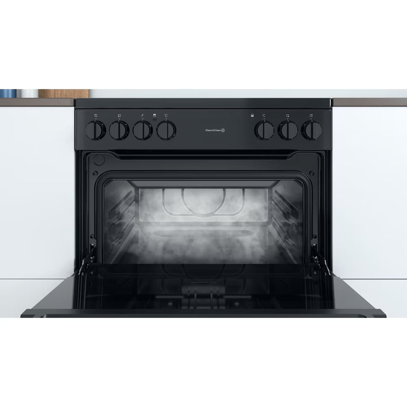 Załaduj obraz do przeglądarki galerii, Indesit Electric Double Oven Cooker | Fan Oven | Black with Click&clean | ID67V9KMBUK