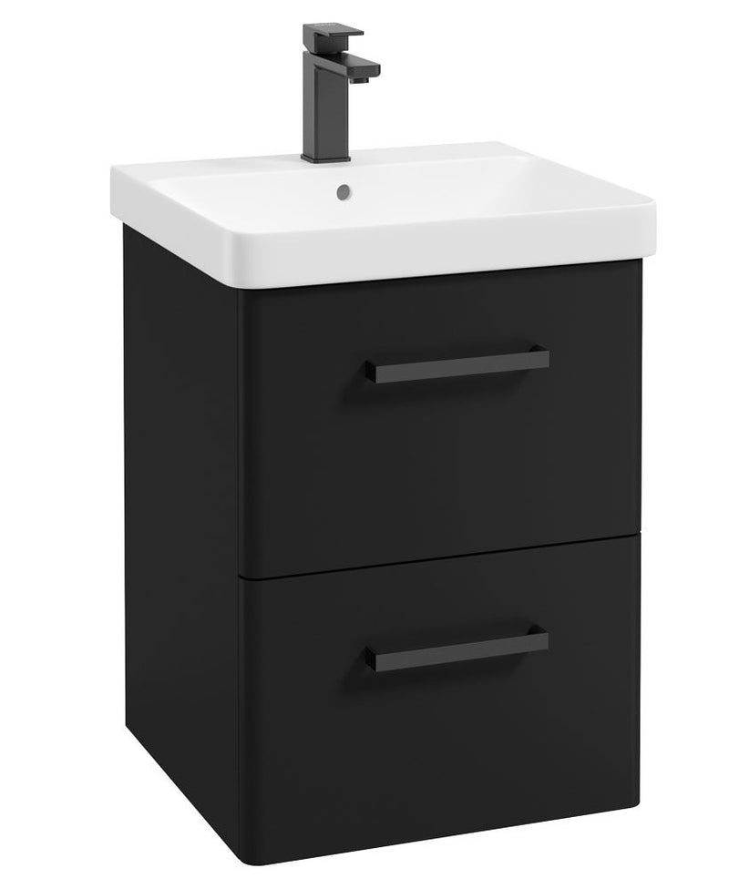 Завантажте зображення в засіб перегляду галереї, KORA Wall Hung 50cm Two Drawer Unit Matt Black-Black Handle