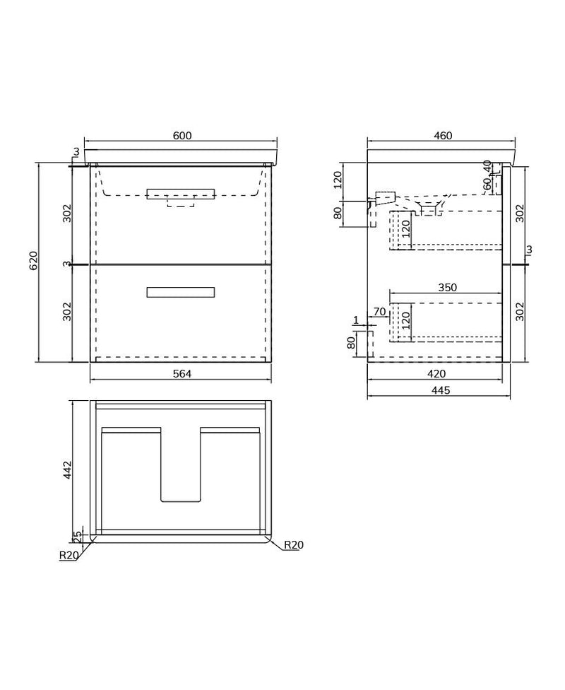 Załaduj obraz do przeglądarki galerii, KORA Wall Hung 60cm Two Drawer Vanity Unit Gloss White-Chrome Handle
