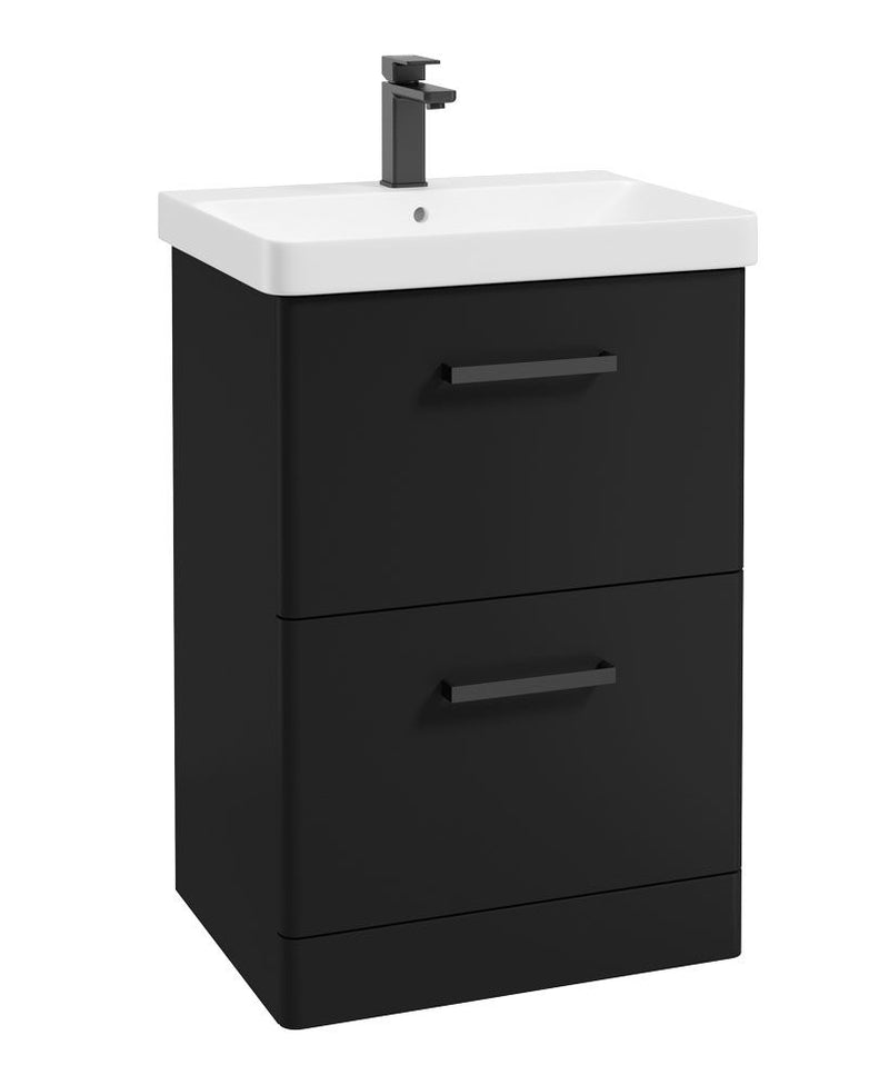 Załaduj obraz do przeglądarki galerii, KORA Floorstanding 60cm Two Drawer Vanity Unit Matt Black-Black Handle