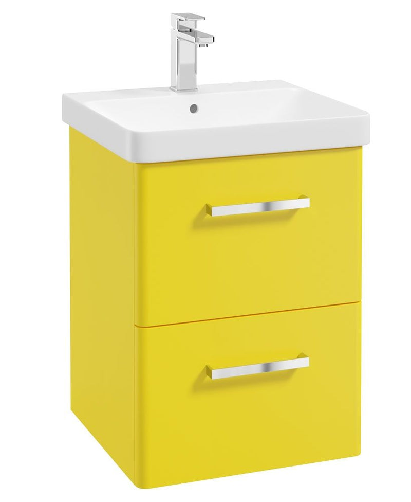 Завантажте зображення в засіб перегляду галереї, KORA Wall Hung 50cm Two Drawer Unit Matt Sun-Kissed Yellow-Chrome Handle
