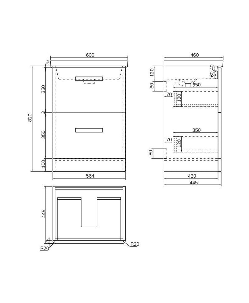 Завантажте зображення в засіб перегляду галереї, KORA Floorstanding 60cm Two Drawer Vanity Unit Gloss White-Chrome Handle