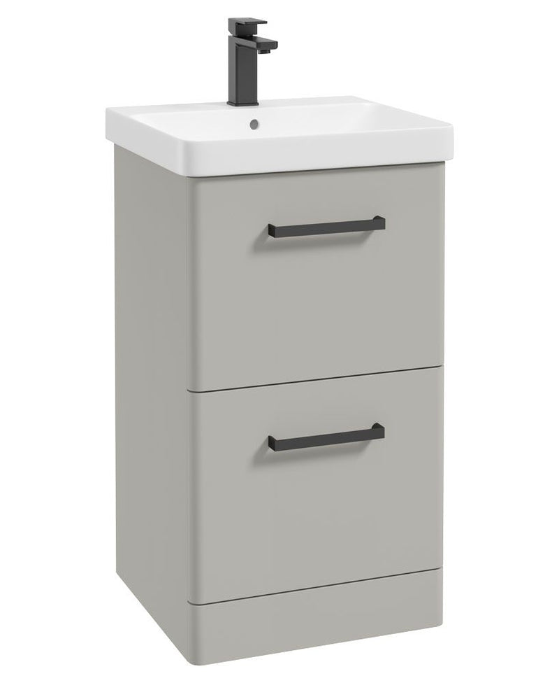 Załaduj obraz do przeglądarki galerii, KORA Floorstanding 50cm Two Drawer Vanity Unit Matt Arctic Grey-Black Handle