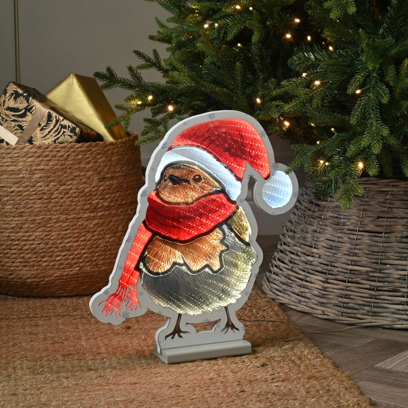 Załaduj obraz do przeglądarki galerii, Festive Robin with Scarf Infinity Mirror Light | 40cm | 302201