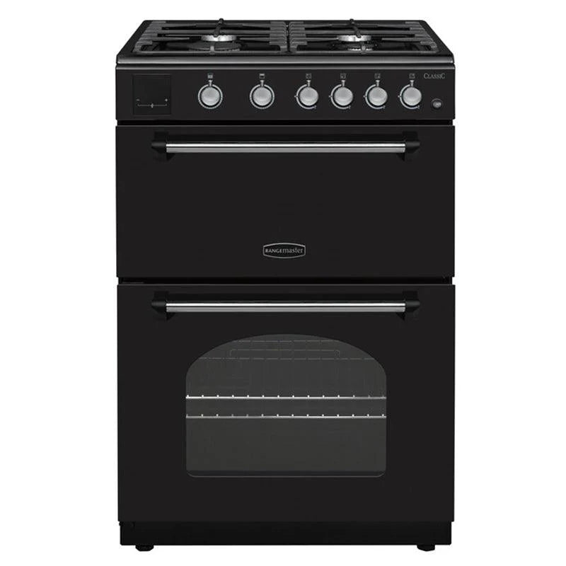 Załaduj obraz do przeglądarki galerii, Rangemaster Classic 60 All Gas Black with Chrome trim | CLA60NGFBL/C