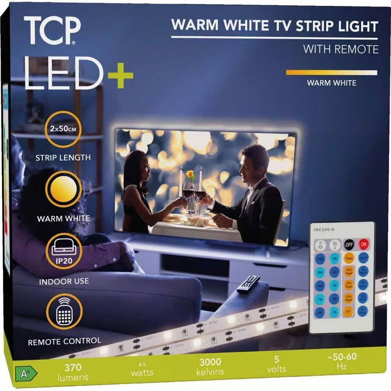 Załaduj obraz do przeglądarki galerii, TCP Warm White Light TV Strip Light With Music Sync And Remote Control | TCPSTRNONW1MUSB