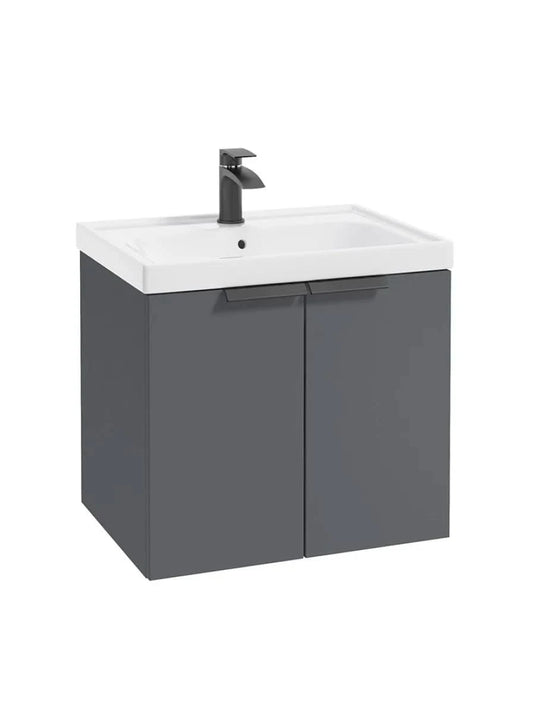 wall hung two door vanity unit in matt midnight grey