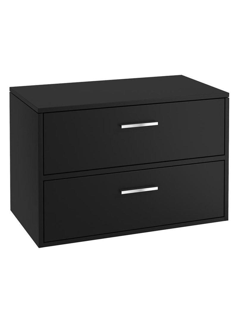 Załaduj obraz do przeglądarki galerii, Sonas Finland Wall Hung 80Cm Two Drawer Countertop Vanity Unit | Matt Black | Brushed Chrome Handle | UF0938
