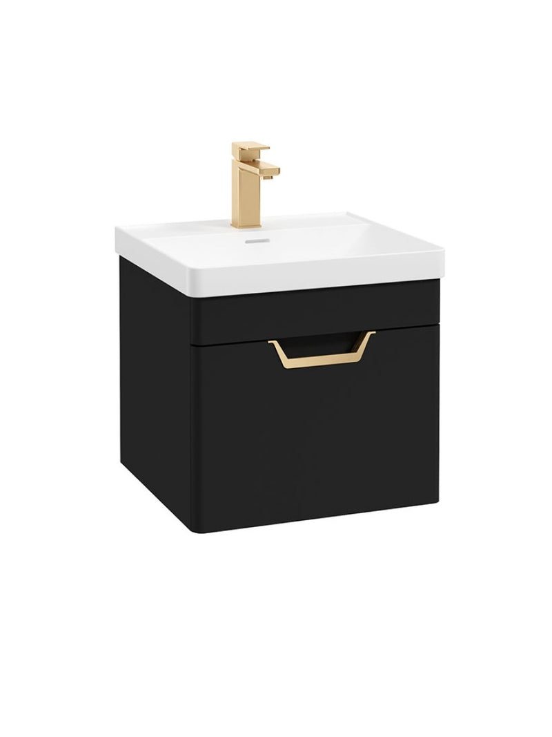 Load image into Gallery viewer, Sonas Freya Wall Hung 50Cm Single Drawer Vanity Unit | Matt Black | Gold Handle | UF1129