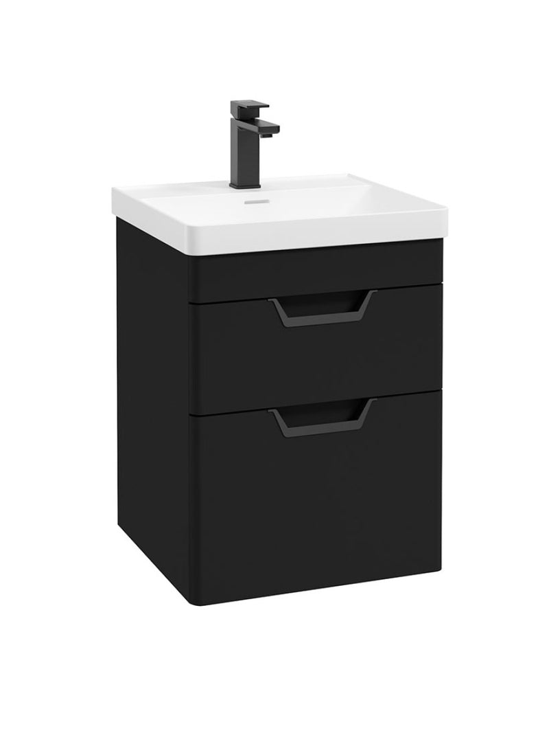 Load image into Gallery viewer, Sonas Freya Wall Hung 50Cm Two Drawer Vanity Unit | Matt Black | Matt Black Handle | UF1131