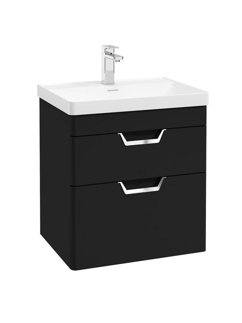 Załaduj obraz do przeglądarki galerii, Sonas Freya Wall Hung 60Cm Two Drawer Vanity Unit | Matt Black | Chrome Handle | UF1136