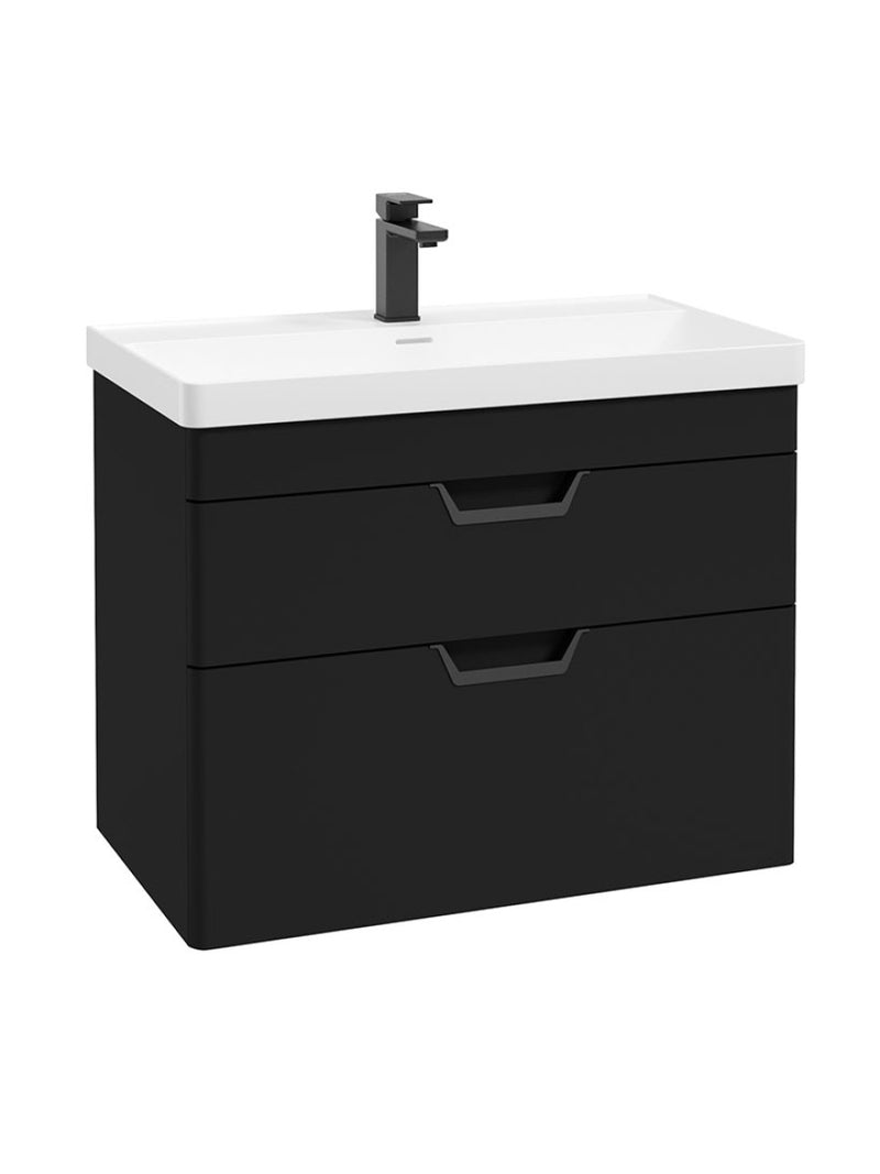 Załaduj obraz do przeglądarki galerii, Sonas Freya Wall Hung 80Cm Two Drawer Vanity Unit | Matt Black | Matt Black Handle | UF1143