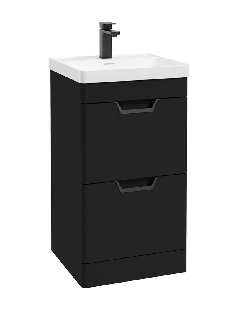 Load image into Gallery viewer, Sonas Freya Floorstanding 50Cm Two Drawer Vanity Unit | Matt Black | Matt Black Handle | UF1146