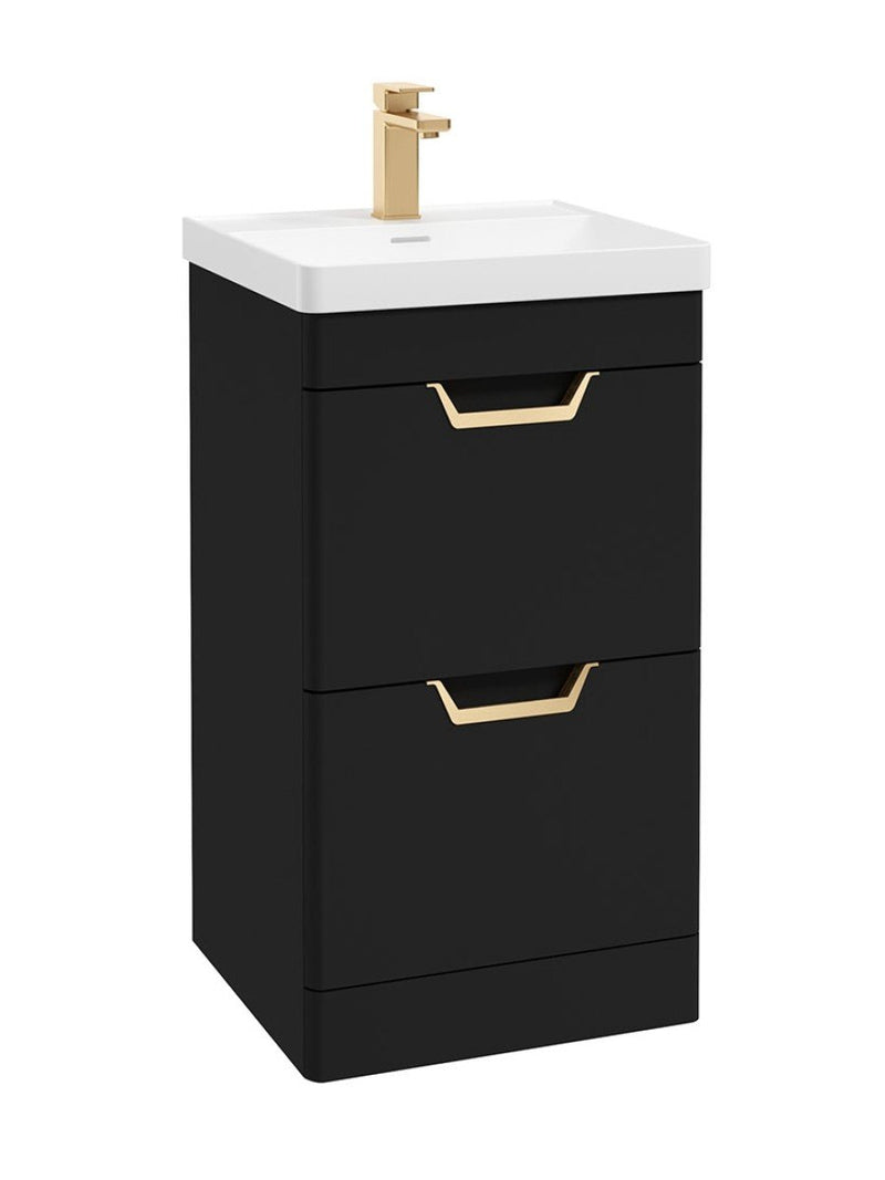 Завантажте зображення в засіб перегляду галереї, Sonas Freya Floorstanding 50Cm Two Drawer Vanity Unit | Matt Black | Gold Handle | UF1147