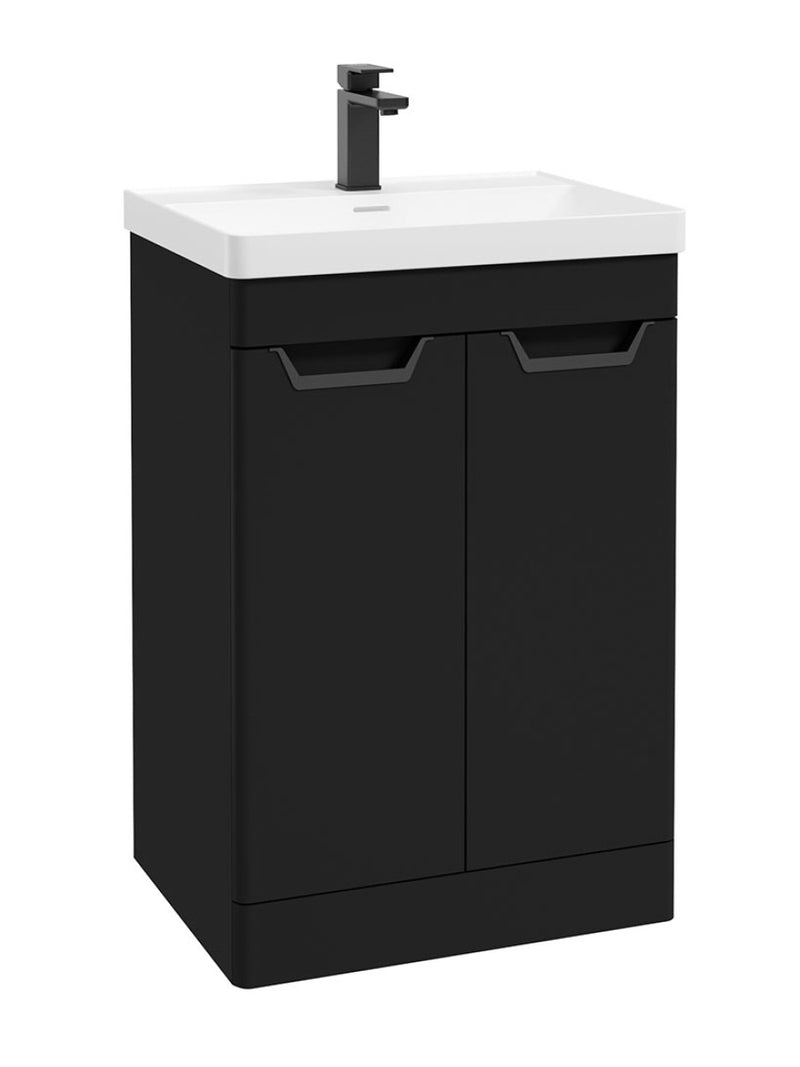 Завантажте зображення в засіб перегляду галереї, Sonas Freya Floorstanding 60Cm Two Door Vanity Unit | Matt Black | Matt Black Handle | UF1152