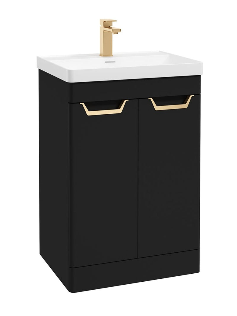 Load image into Gallery viewer, Sonas Freya Floorstanding 60Cm Two Door Vanity Unit | Matt Black | Gold Handle | UF1153