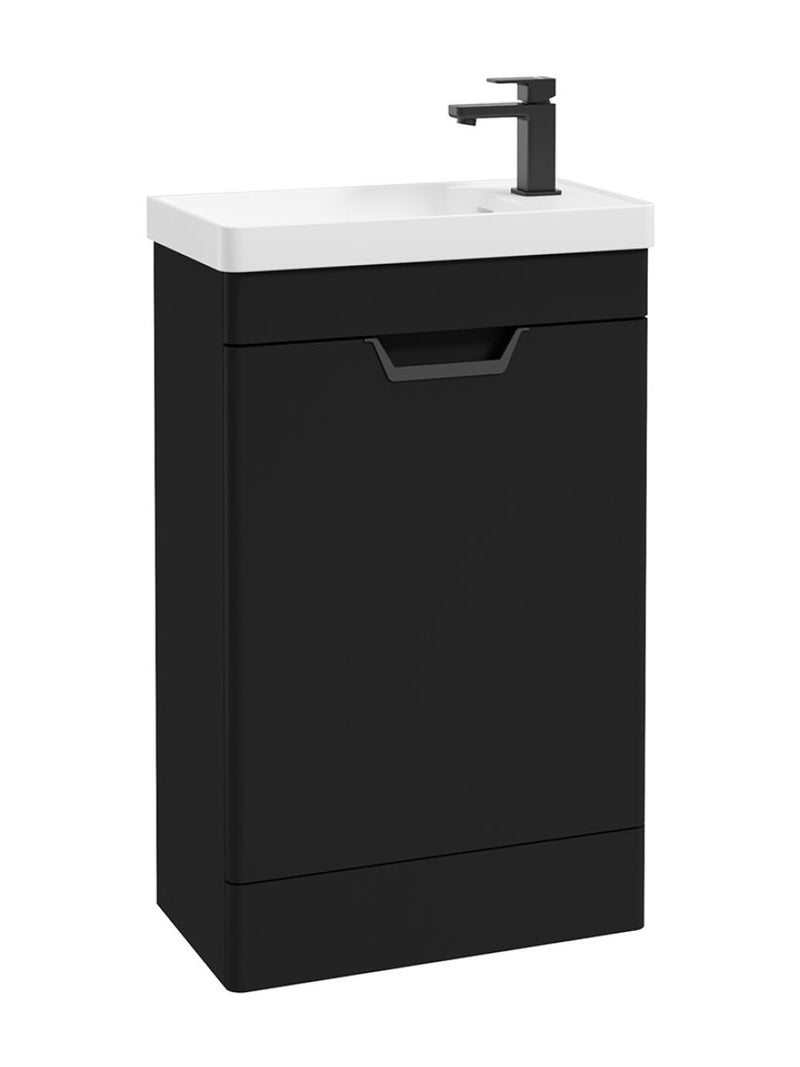 Завантажте зображення в засіб перегляду галереї, Sonas Freya Floorstanding 55Cm Single Door Cloakroom Vanity Unit | Matt Black | Matt Black Handle | UF1158