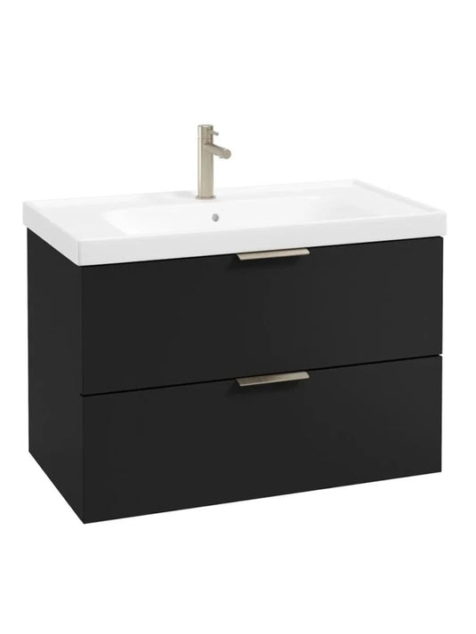 wall hung 2 drawer vanity unit in matt black