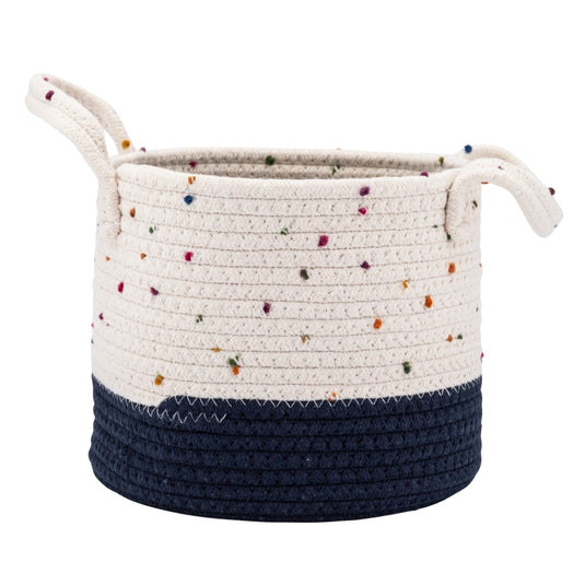 Woven basket | 22x22x18 cm | white-navy blue | 4080049