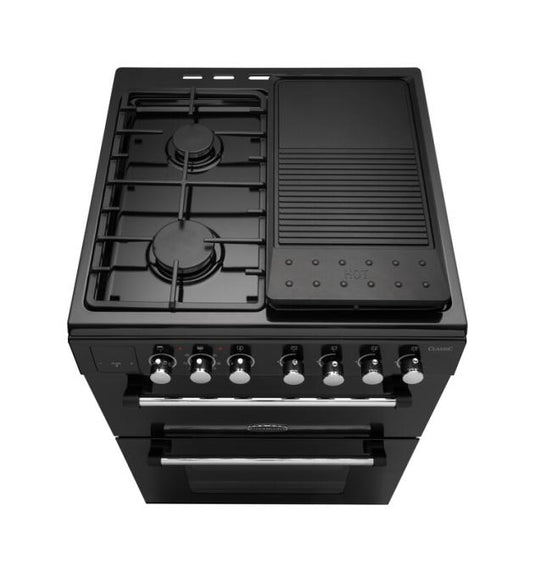 Rangemaster Classic 60 All Gas Black with Chrome trim | CLA60NGFBL/C