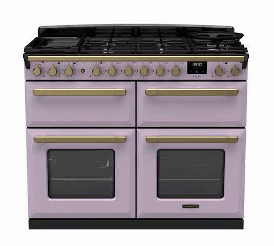 Rangemaster Estel Deluxe 110 Slow Oven | Dual Fuel | Heather | Antique Brass Trim | ESDLB110DFPHTH/AB1