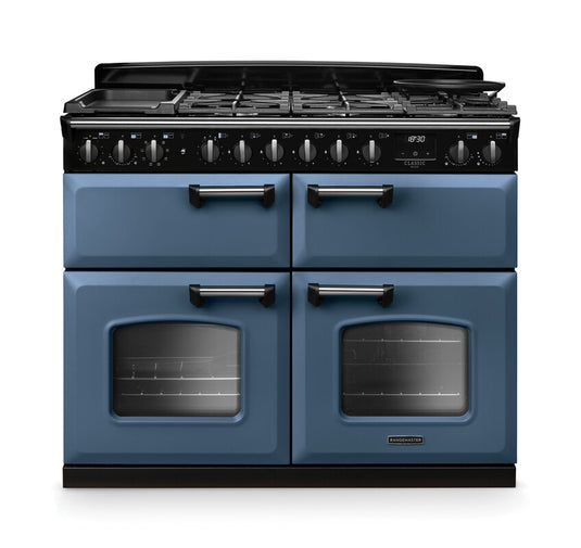 Rangemaster Classic Deluxe Bc 110 Dual Fuel Stone Blue with Chrome Trim | CLDLB110DFPSTB/CM1