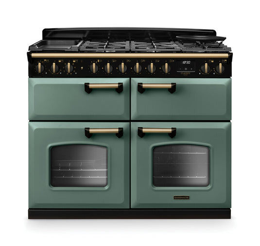 Rangemaster Classic Deluxe Bc 110 Dual Fuel Mineral Green with Antique Brass Trim | CLDLB110DFPMGR/AB1