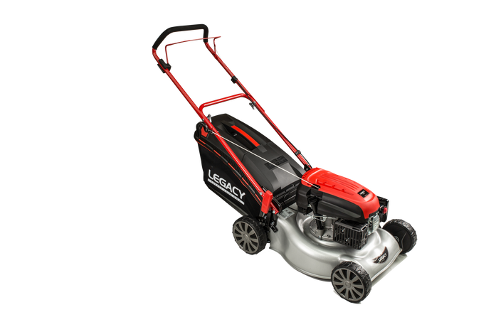 legacy push lawnmower in red black and silver, 19