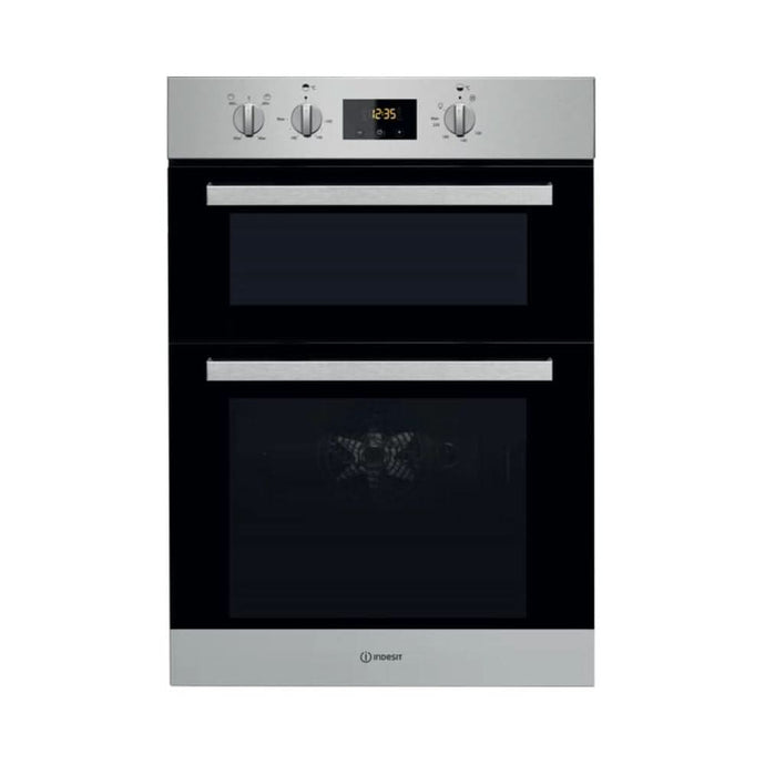 black and stainless steel double oven